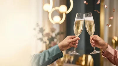 Two People Toasting With Champagne Flutes At Celebration