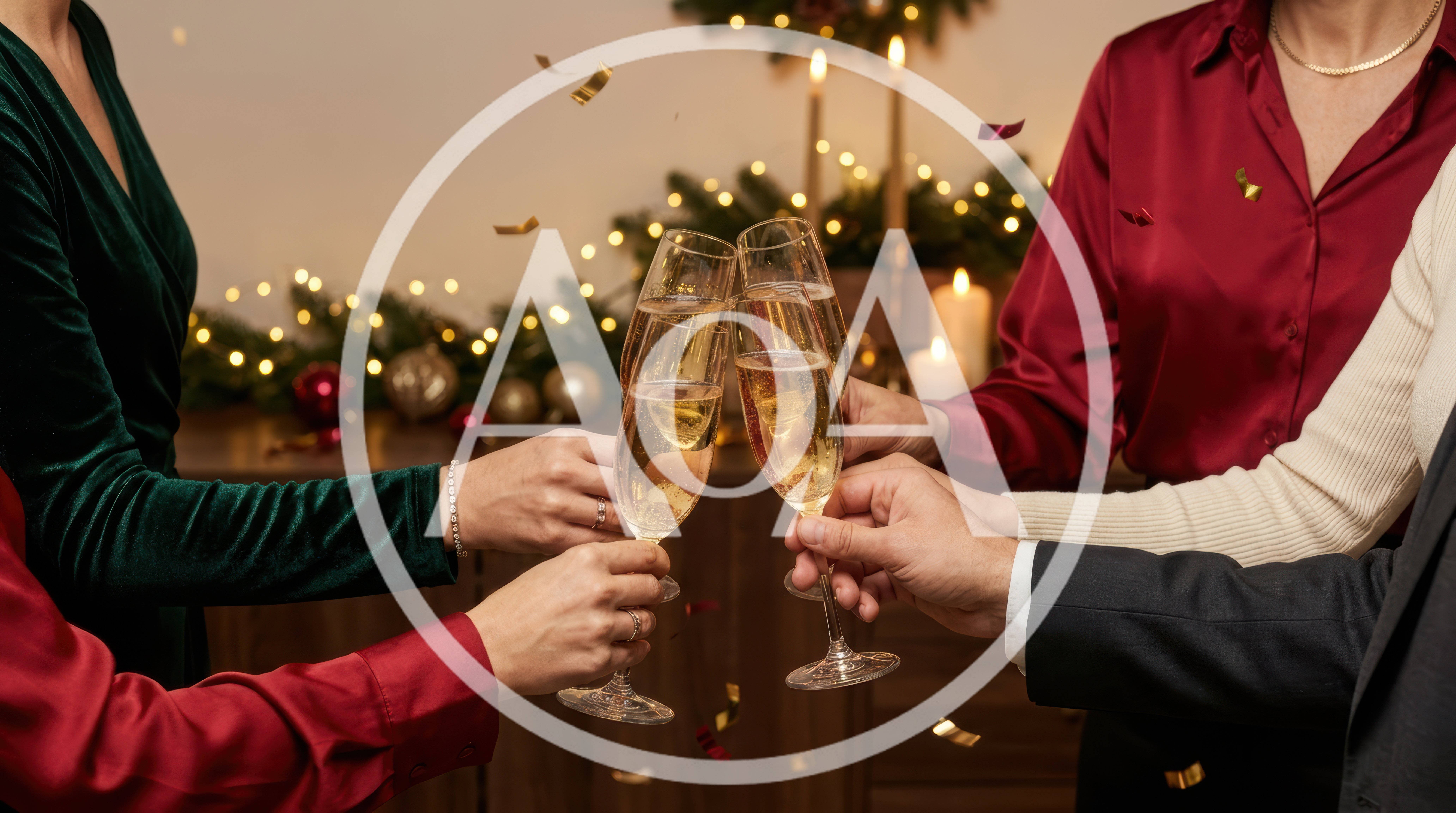 Friends Toasting With Champagne Glasses At Holiday Party
