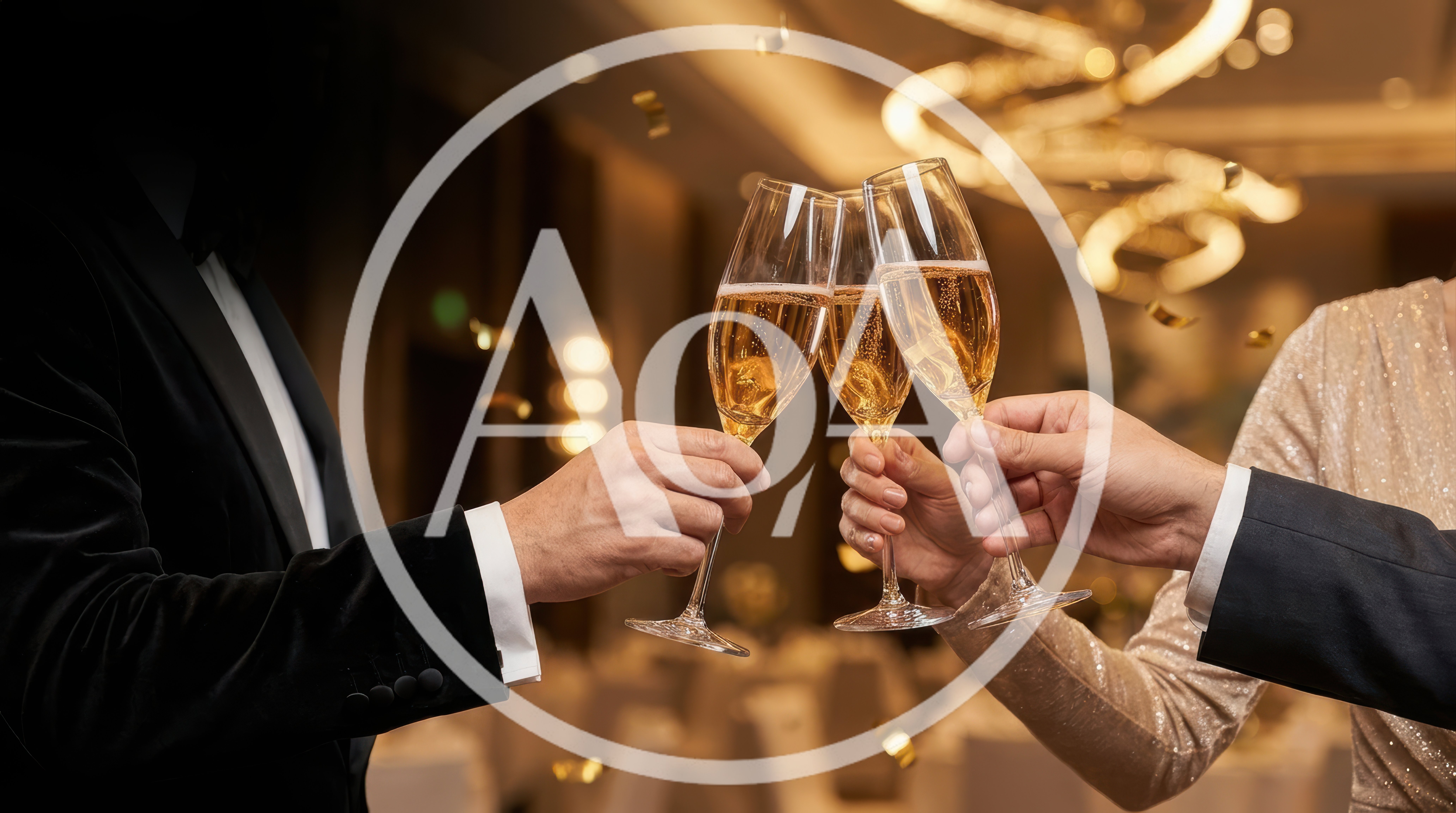 Three People Toasting With Champagne Flutes At Event