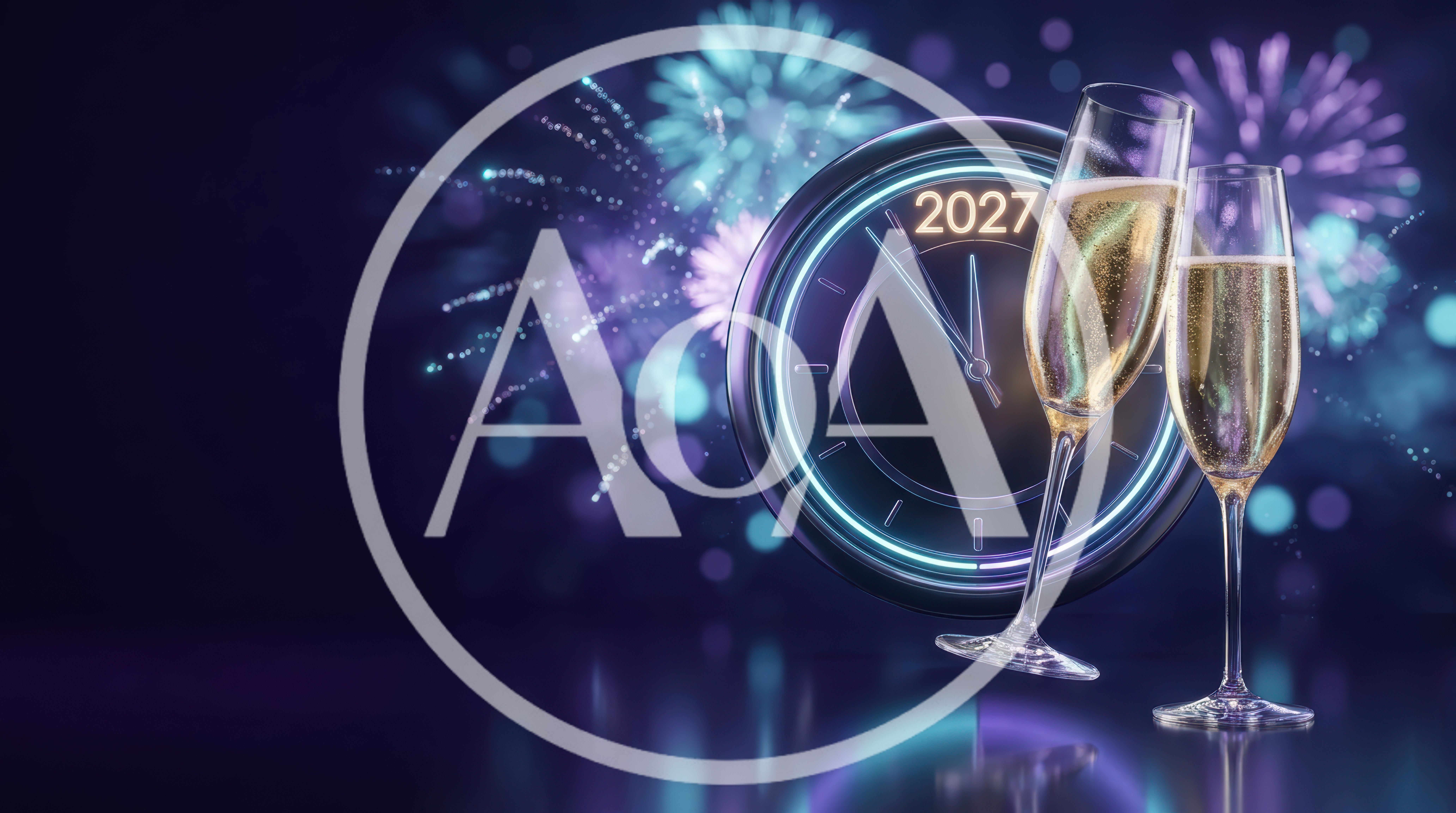 New Year 2027 Celebration With Champagne Glasses And Clock