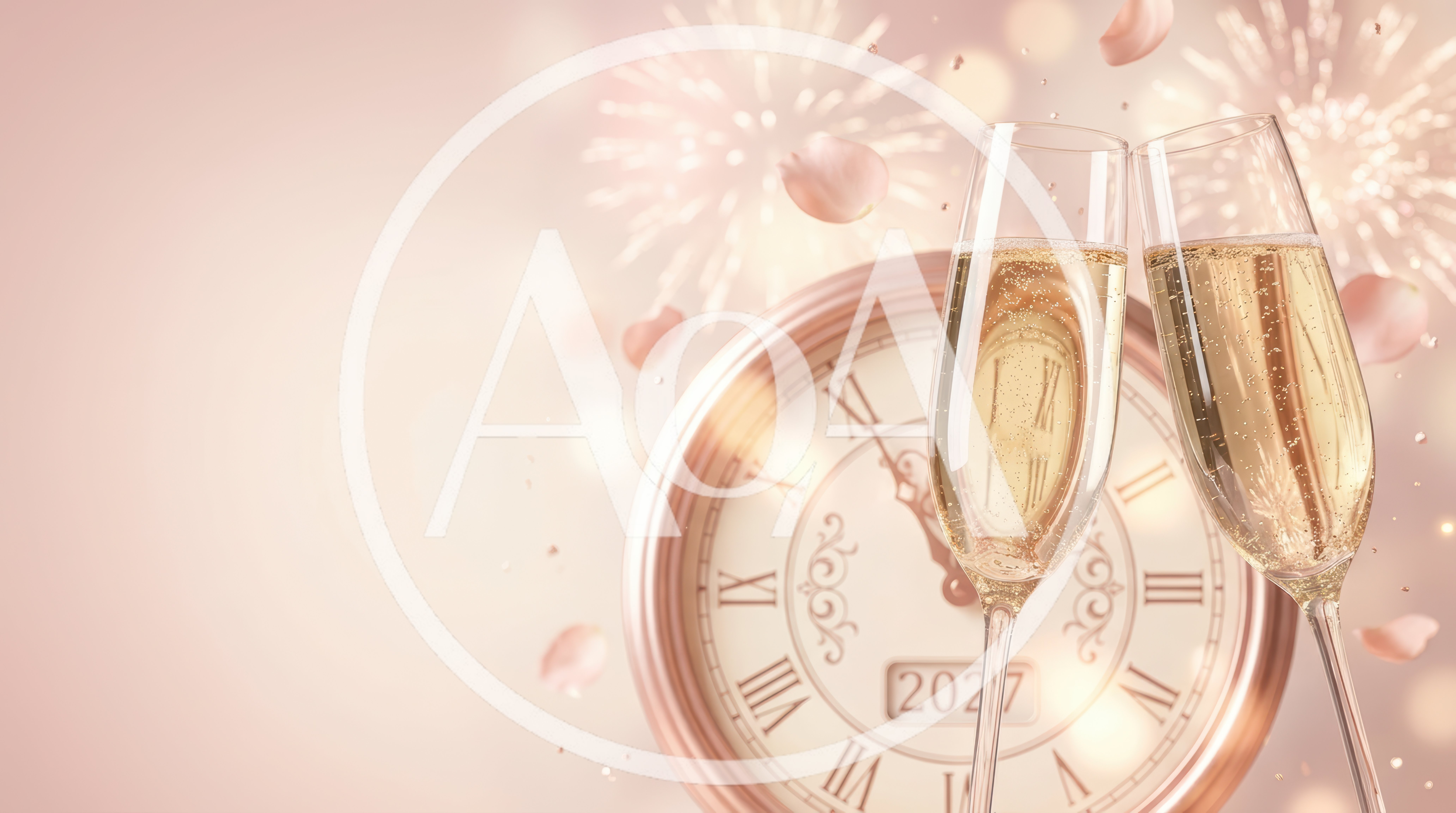 New Year Celebration With Champagne Flutes And Clock