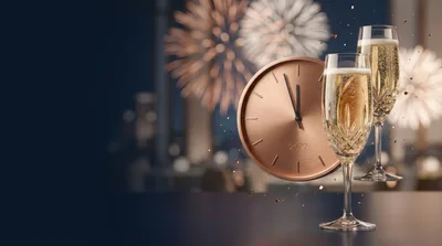 New Year Celebration With Champagne And Clock