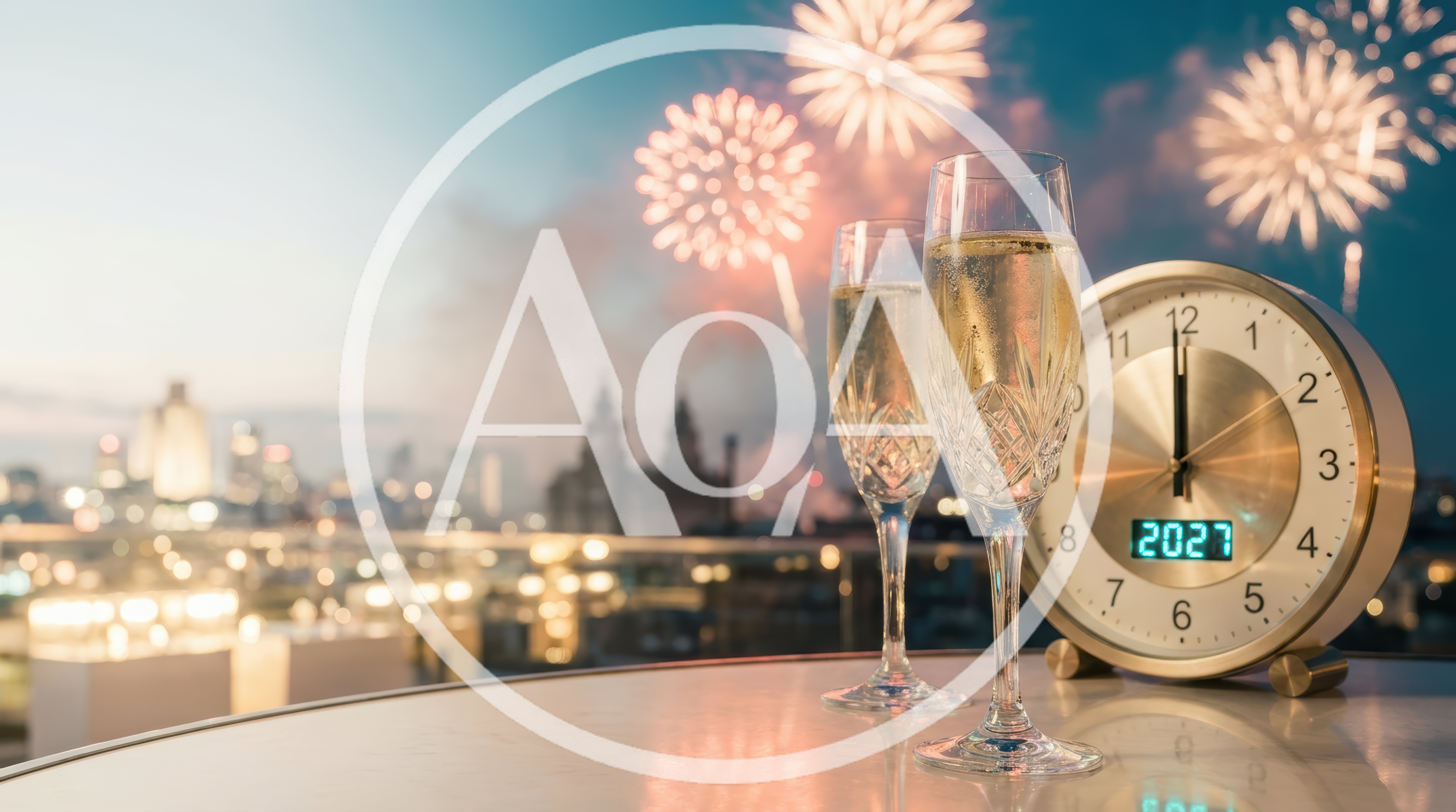 New Year Celebration With Champagne And Clock