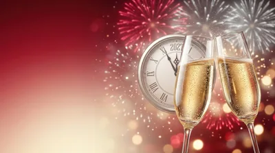 New Year Celebration With Champagne Toasts And Fireworks