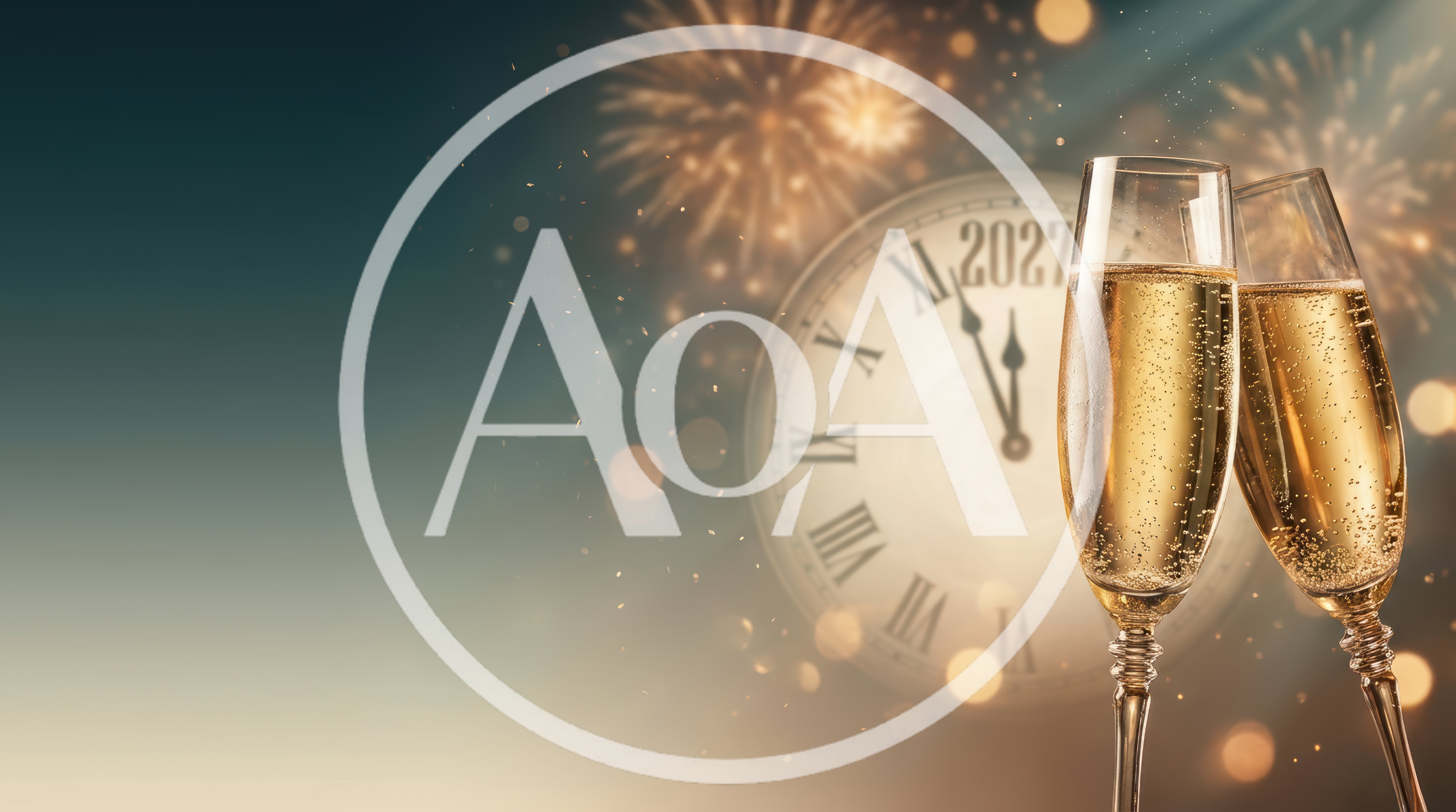 New Year Celebration With Champagne Glasses And Clock