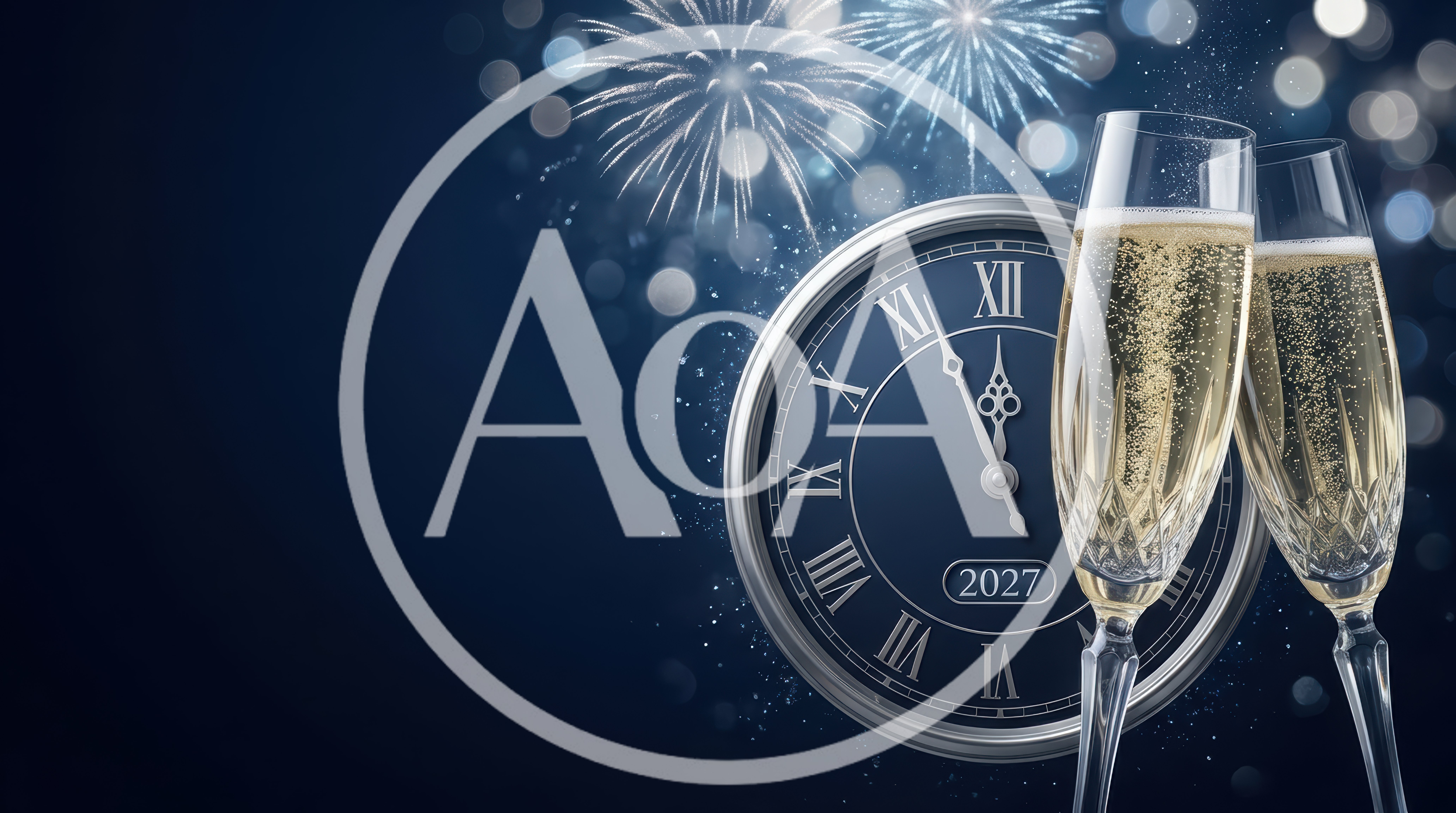 New Year Celebration With Champagne Glasses And Clock