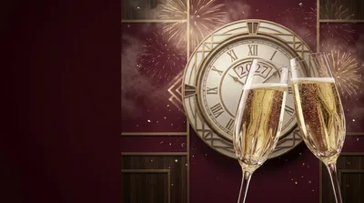 Champagne Toast With New Year 2027 Clock Background