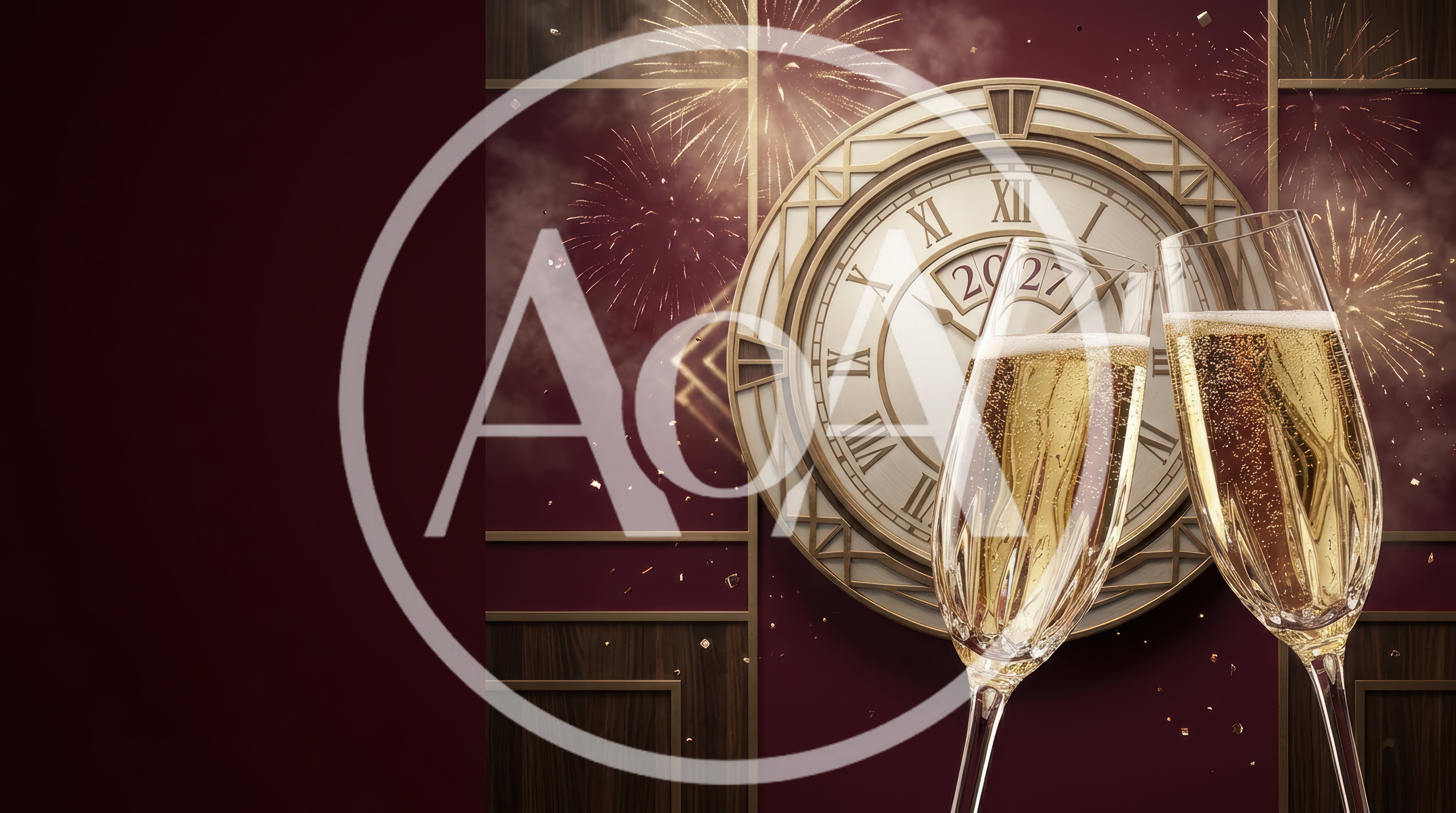Champagne Toast With New Year 2027 Clock Background