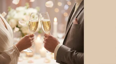 Bride and Groom Toasting With Champagne Flutes