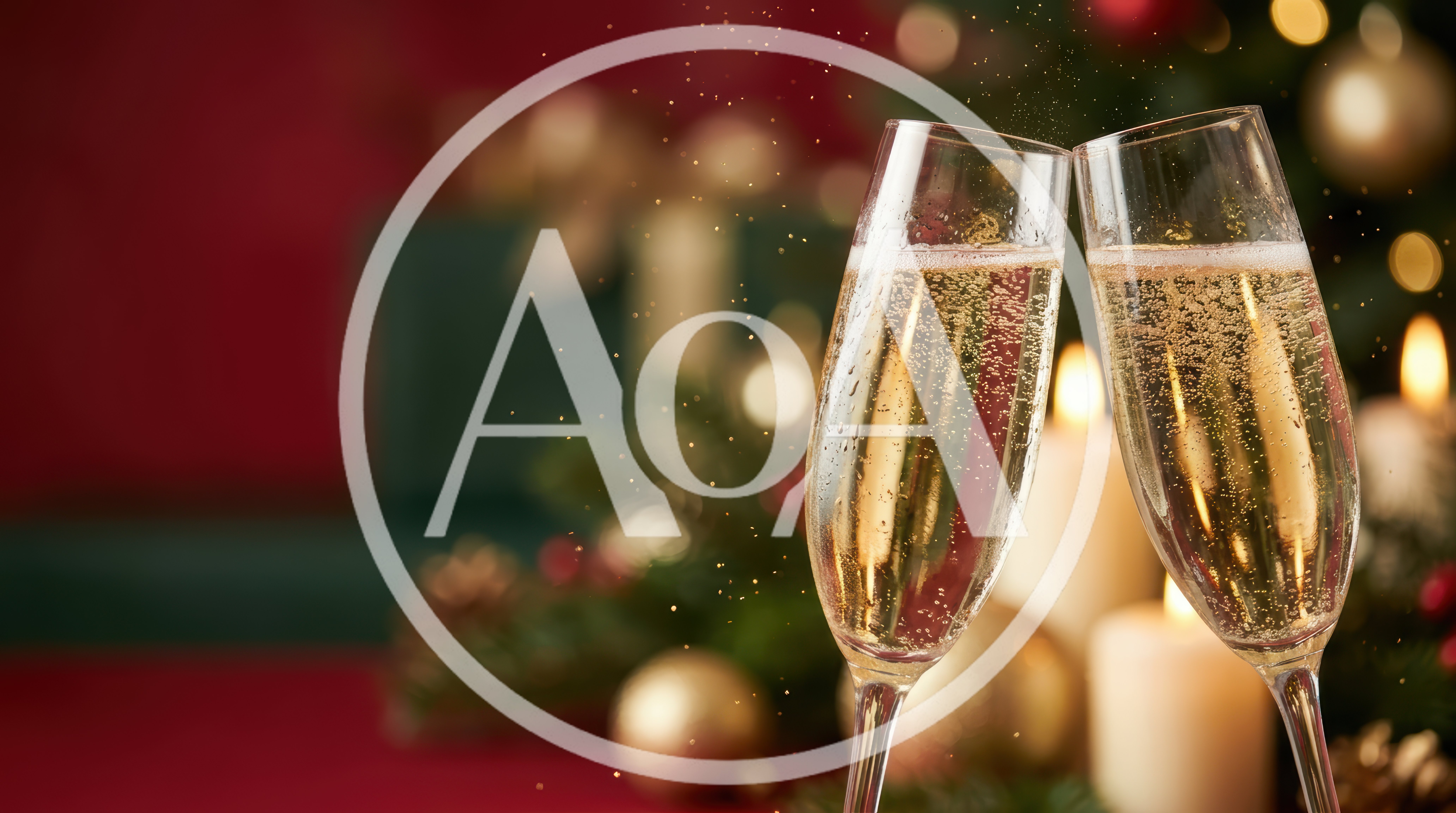 Two Champagne Flutes Toasting During Christmas Celebration