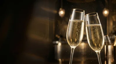 Two Champagne Flutes Toasting In A Luxury Bar