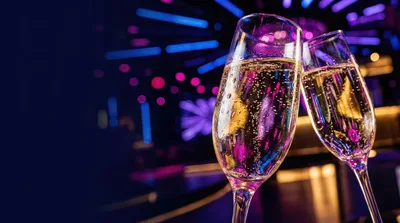 Two Champagne Flutes Toasting In A Nightclub