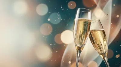 Two Champagne Flutes Toasting Against A Bokeh Background