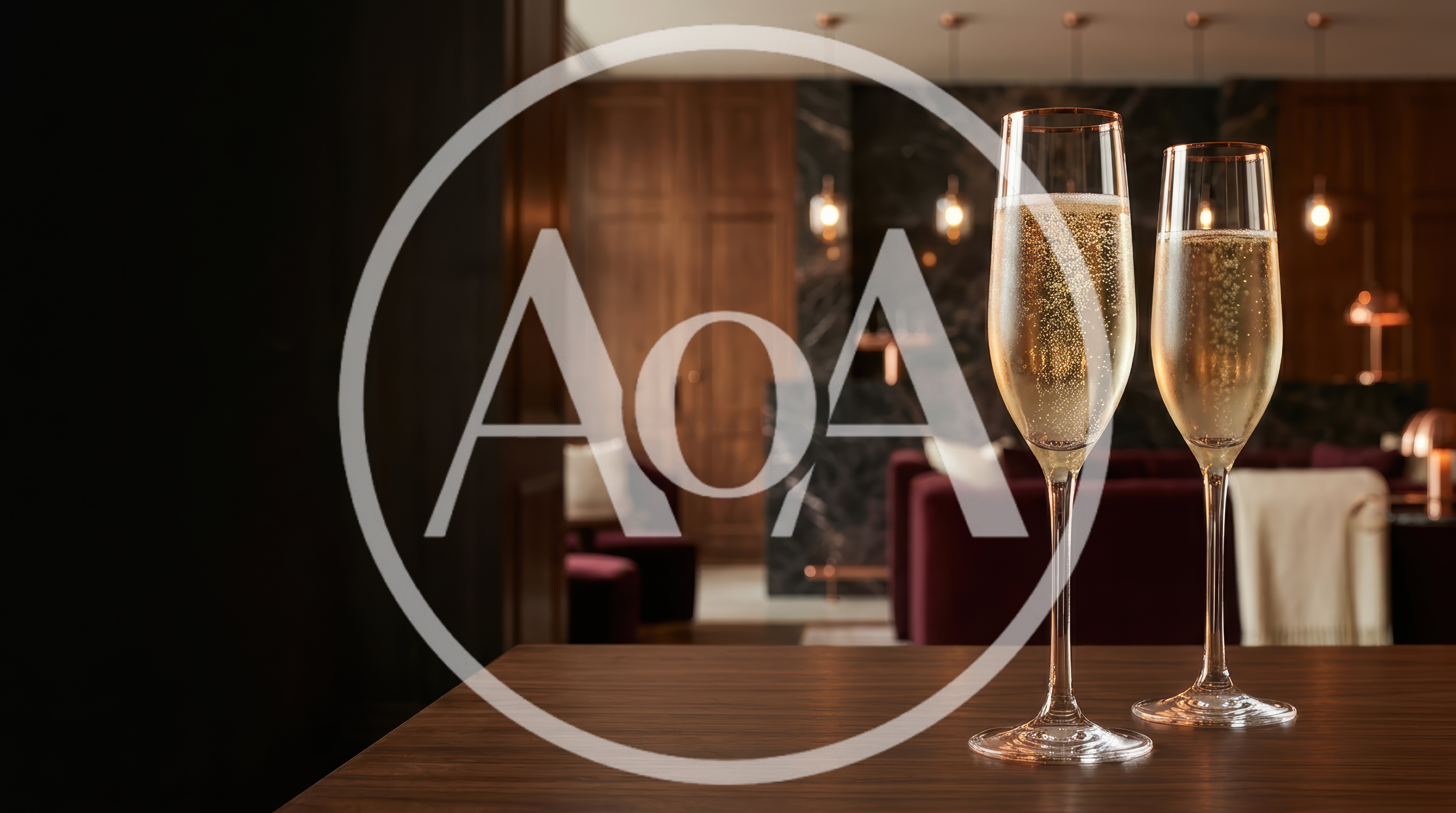 Two Champagne Flutes On A Wooden Table