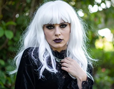Gothic Woman With White Wig And Dark Makeup