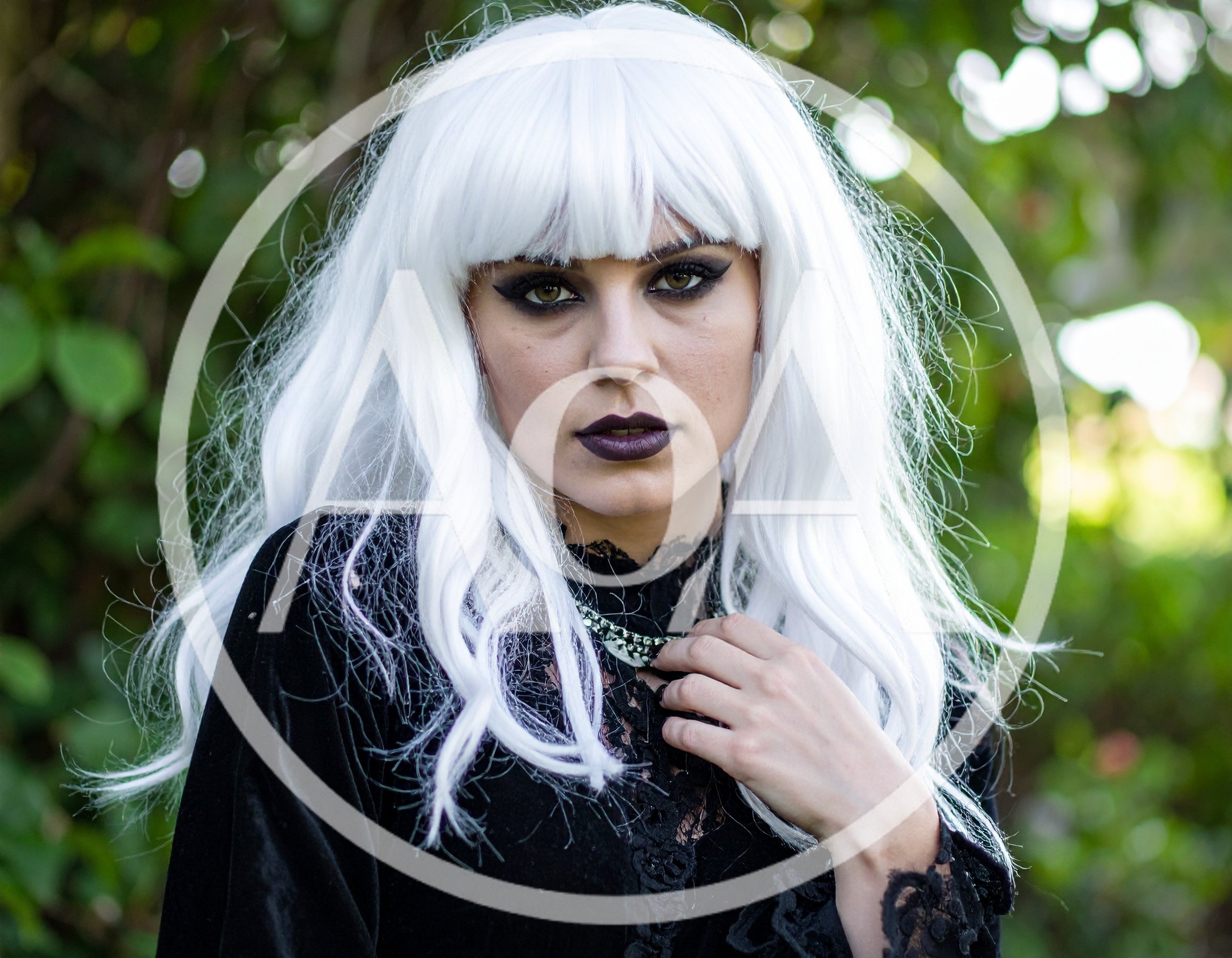 Gothic Woman With White Wig And Dark Makeup