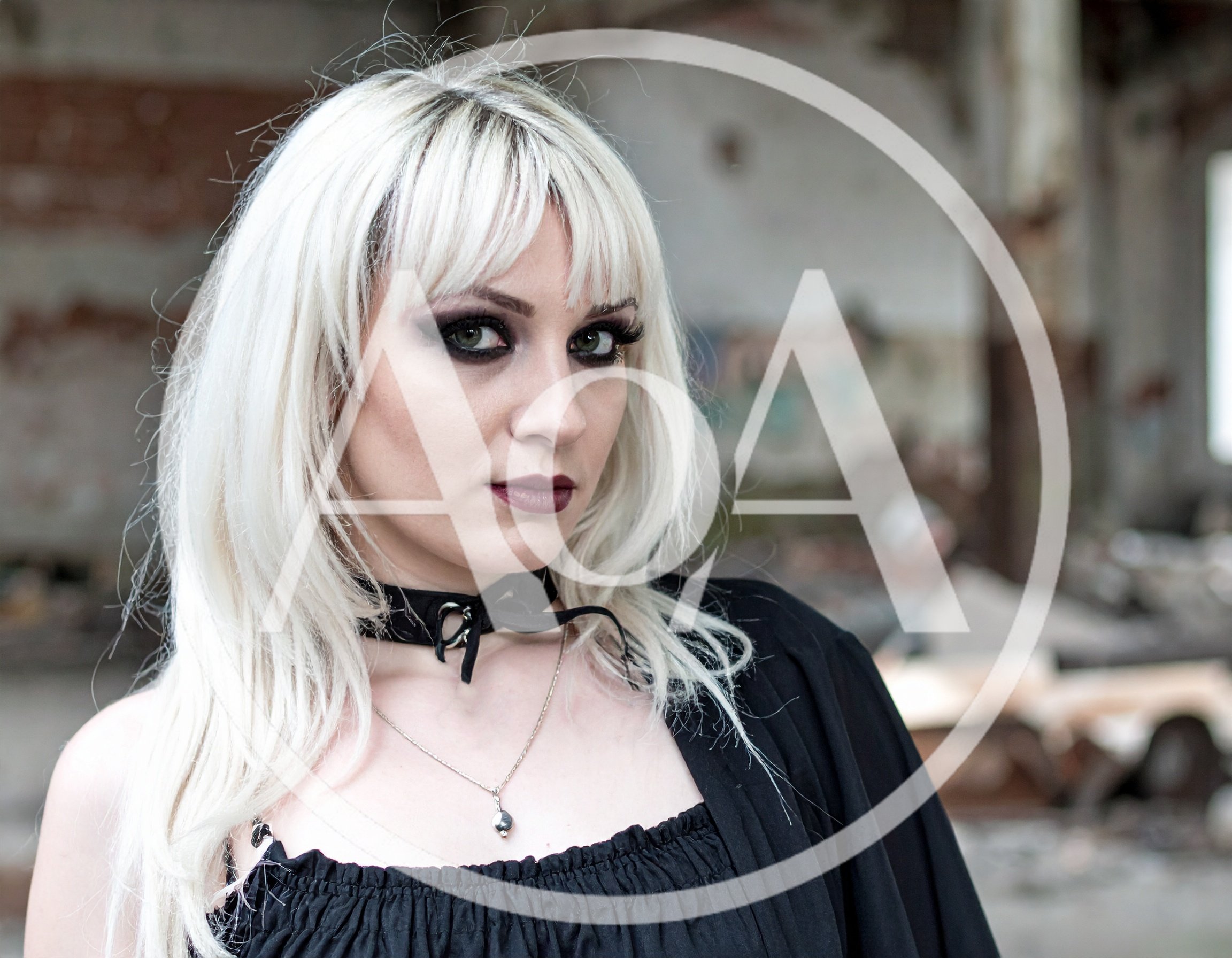 Gothic Woman With Blonde Hair In Abandoned Building