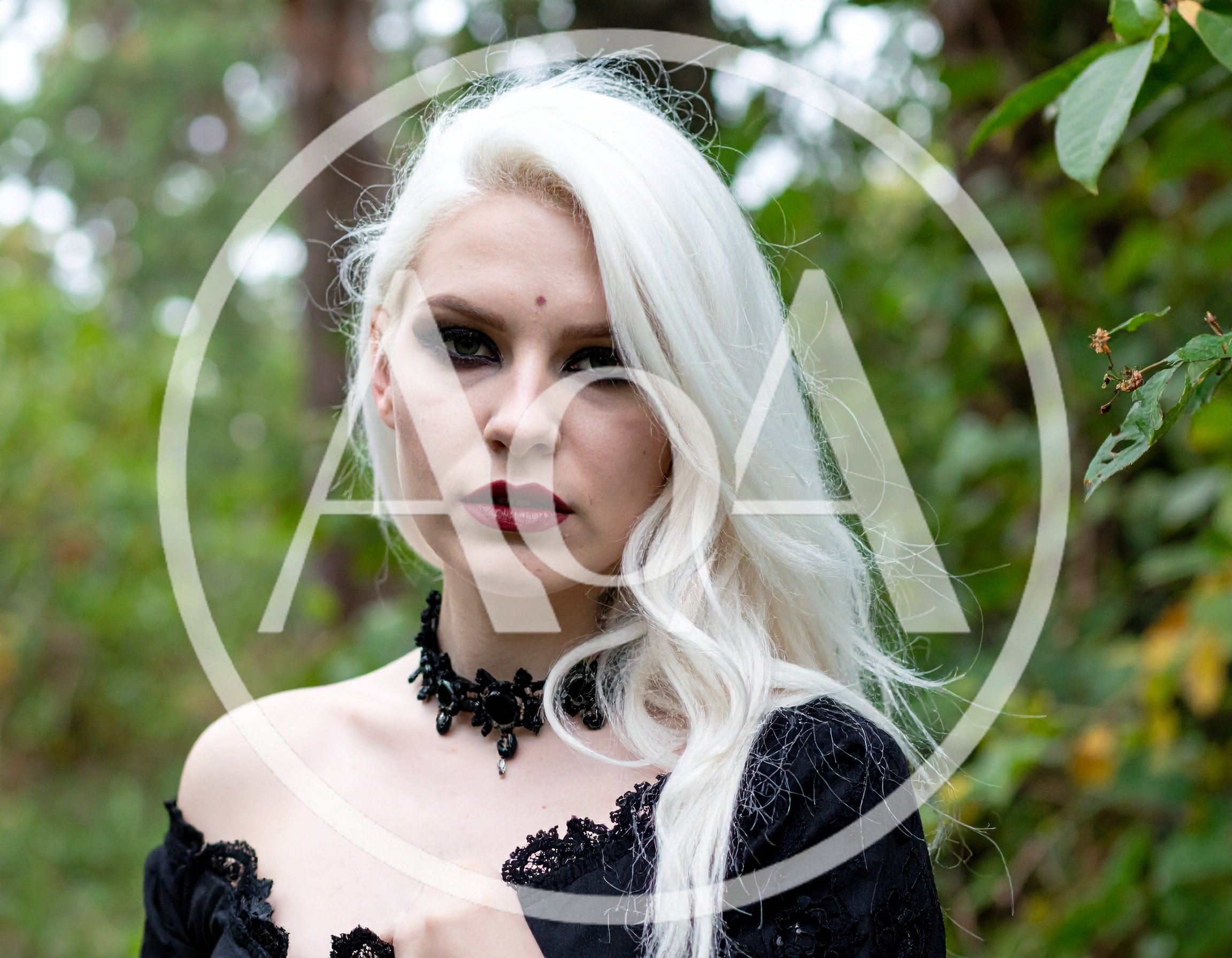 Gothic Woman With White Hair In Forest Setting