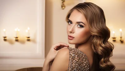 Elegant Woman With Wavy Hair In Sequined Dress