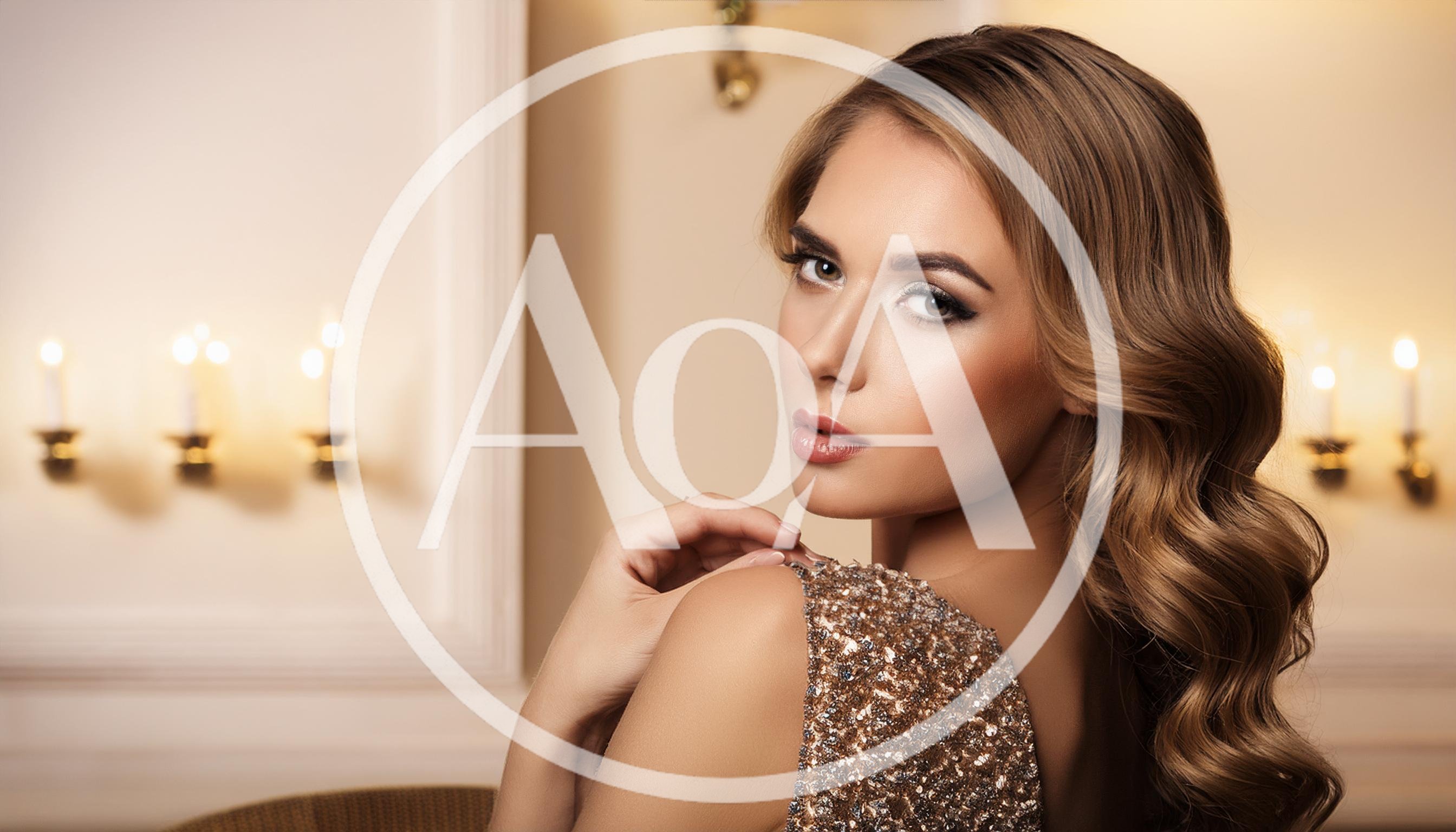 Elegant Woman With Wavy Hair In Sequined Dress