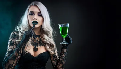 Gothic Woman Holding A Glass Of Green Potion