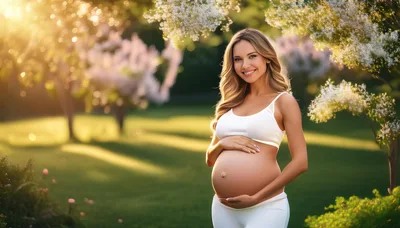 Pregnant Woman Smiling in a Sunny Garden