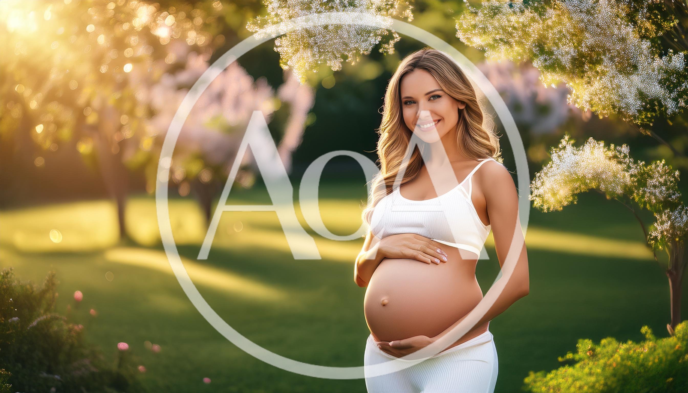Pregnant Woman Smiling in a Sunny Garden