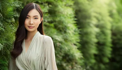 Portrait Of A Young Asian Woman In Nature