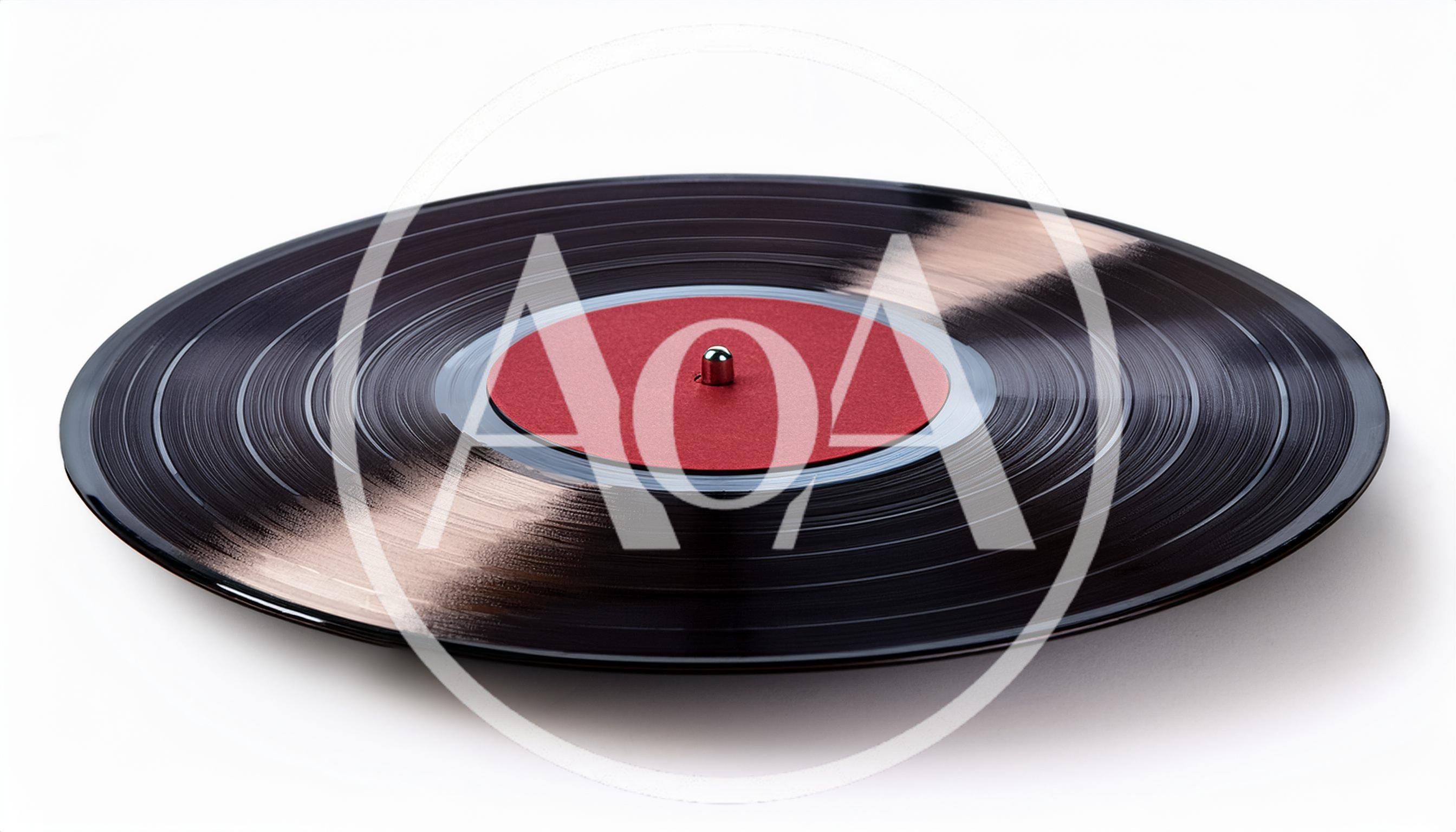 Black Vinyl Record With Red Center Label