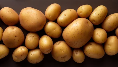Fresh Raw Potatoes Scattered On Dark Background