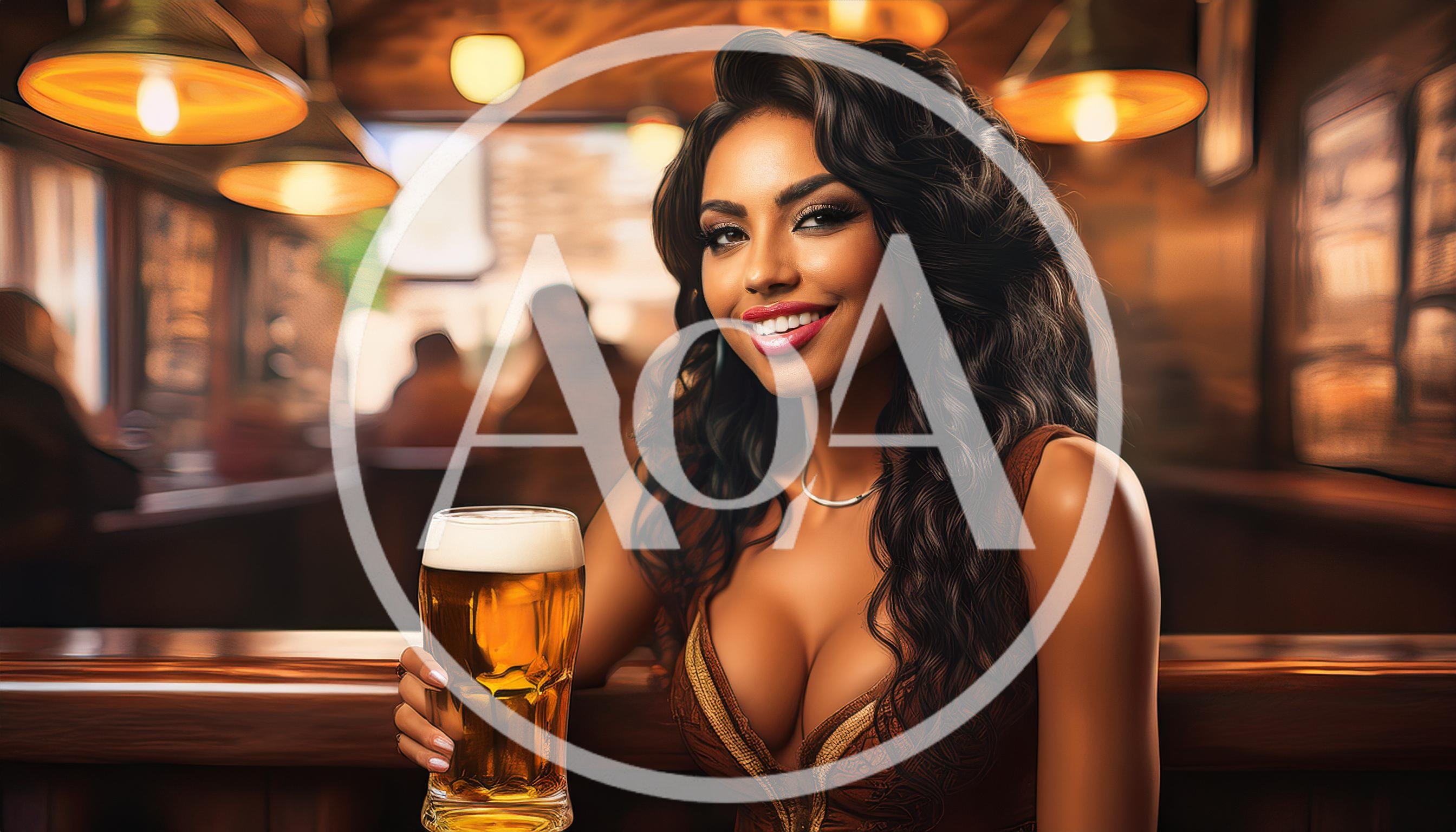 Beautiful Woman Holding A Beer Glass In A Pub
