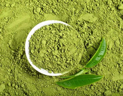 Matcha Green Tea Powder in White Bowl