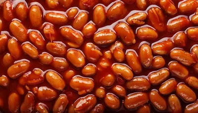 Close Up Of Baked Beans In Tomato Sauce