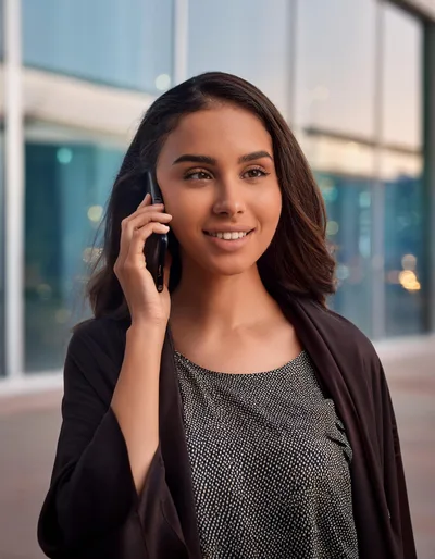 Young Professional Woman Talking On Smartphone Outdoors