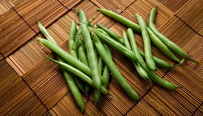 Fresh Green Beans On A Bamboo Mat