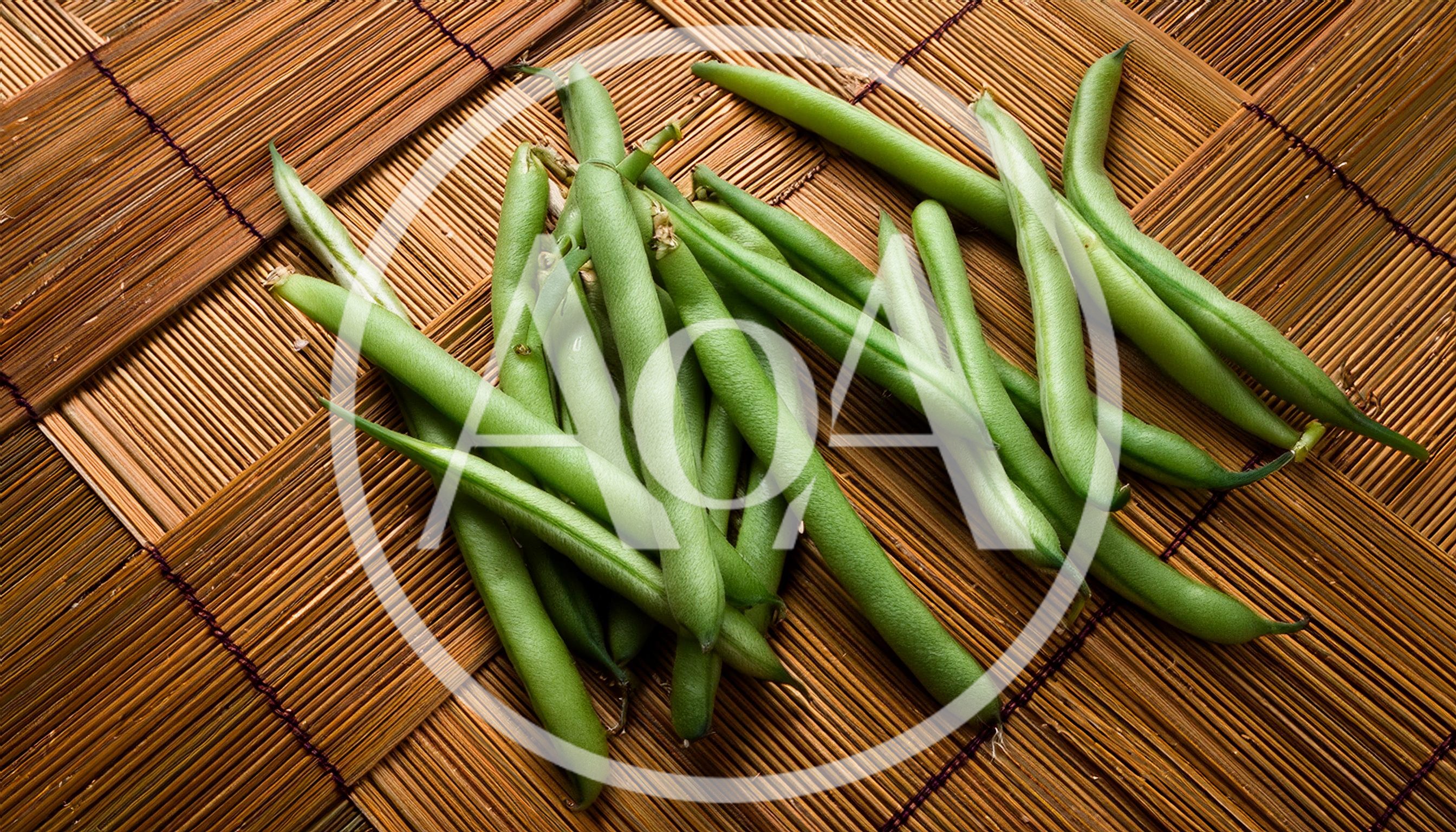 Fresh Green Beans On A Bamboo Mat