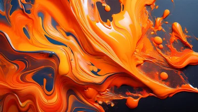 Abstract Orange And Dark Blue Paint Swirls