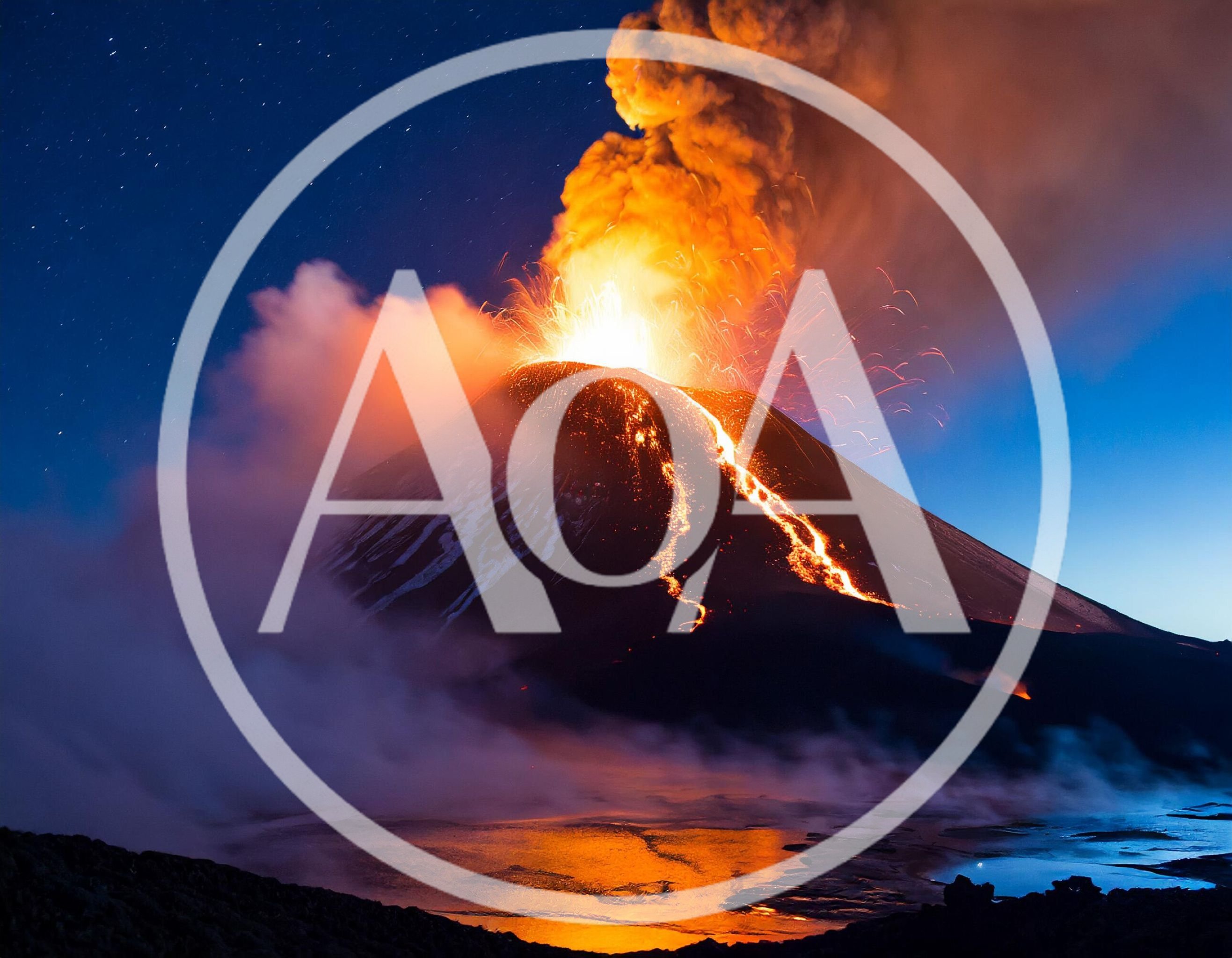 Volcanic Eruption With Lava Flow At Night