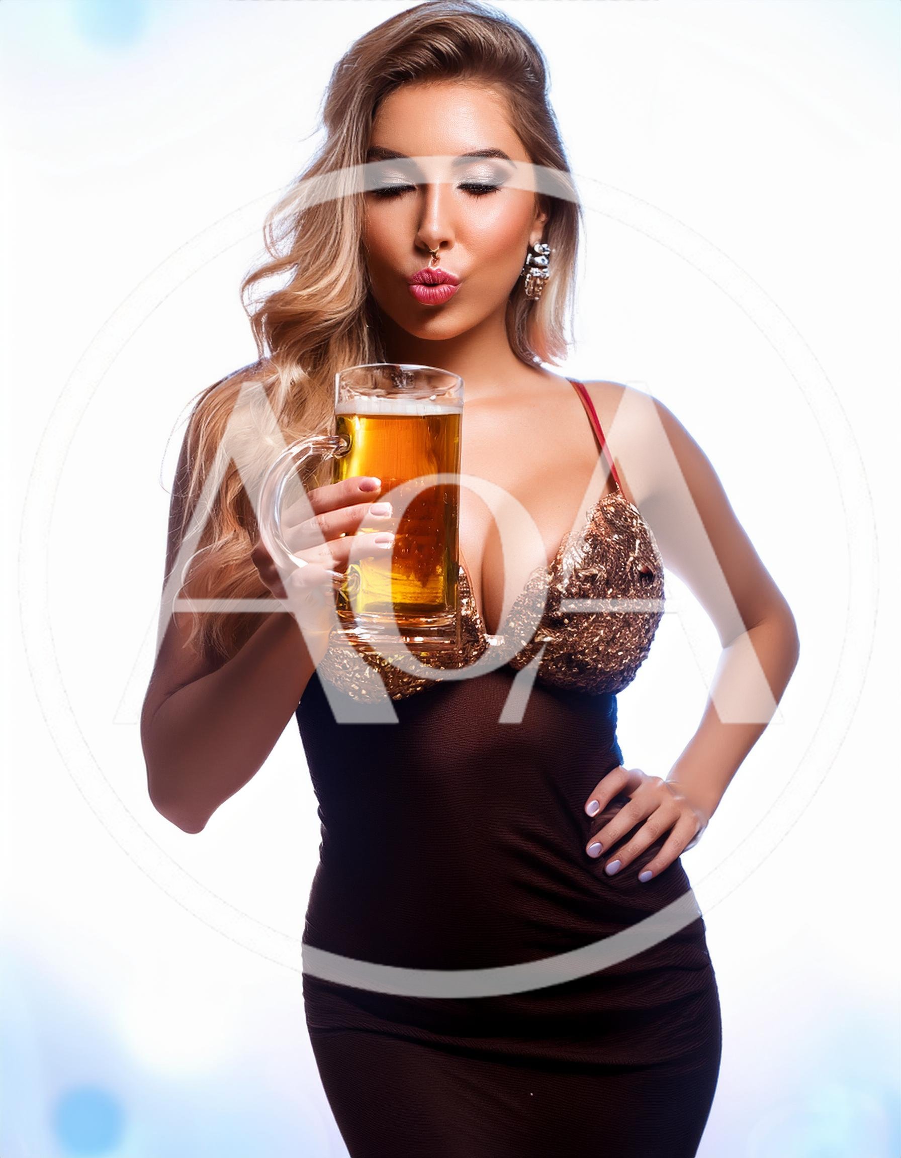 Beautiful Woman Holding A Glass Of Beer