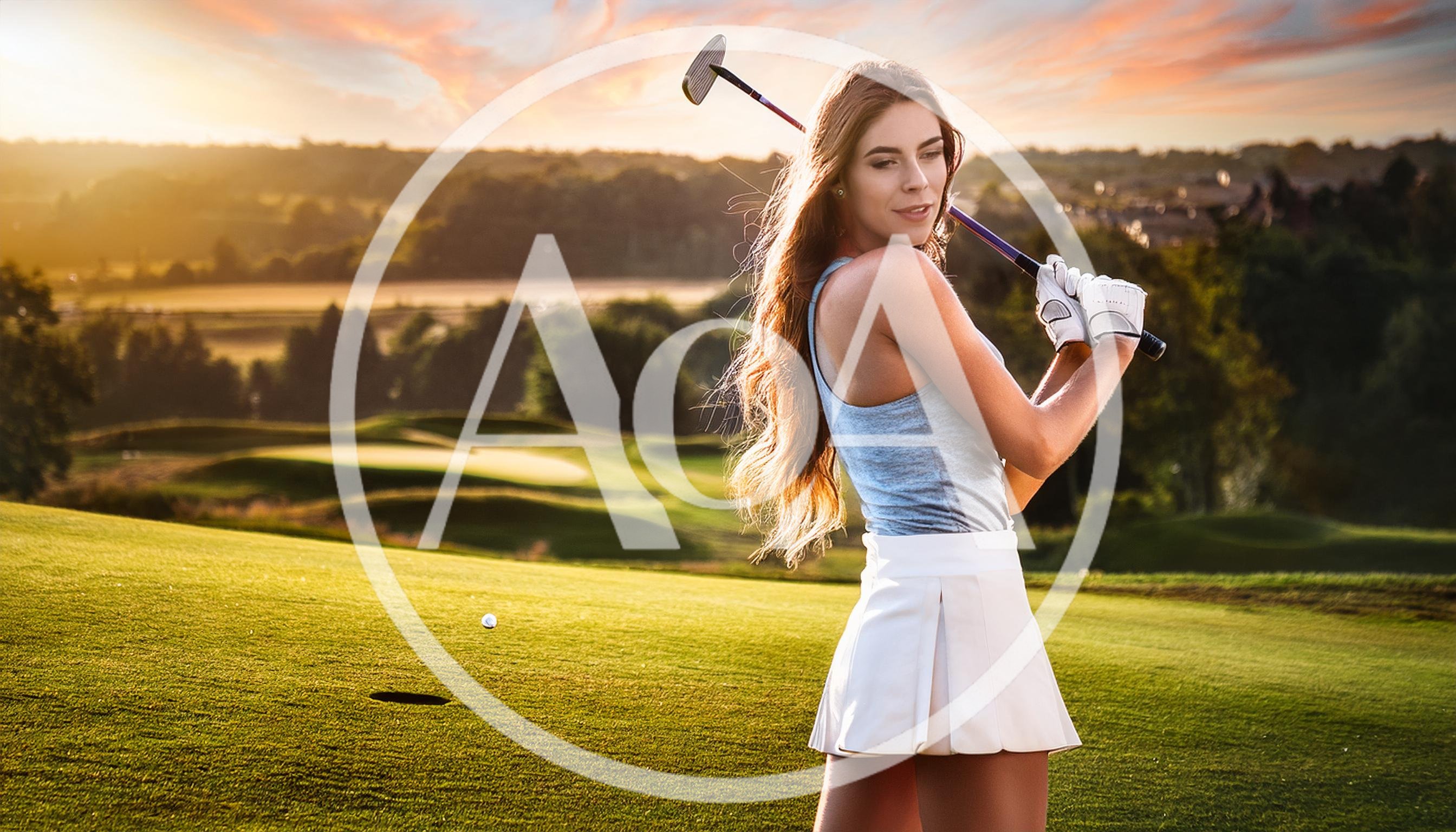 Young Woman Golfer Posing With Club On Golf Course