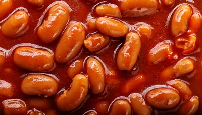 Close Up Of Baked Beans In Tomato Sauce