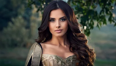 Portrait Of A Beautiful Woman In Golden Armor