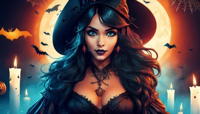 Beautiful Witch Portrait With Full Moon Background