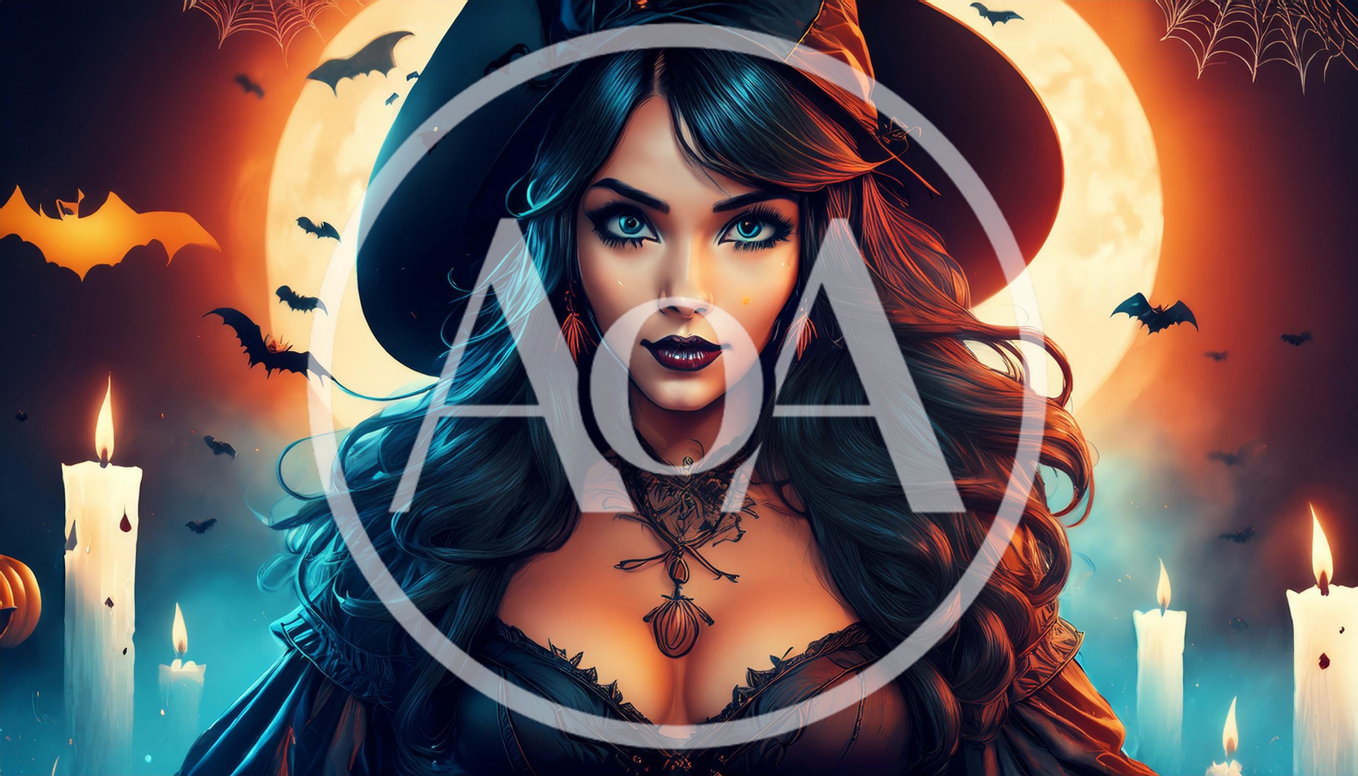 Beautiful Witch Portrait With Full Moon Background