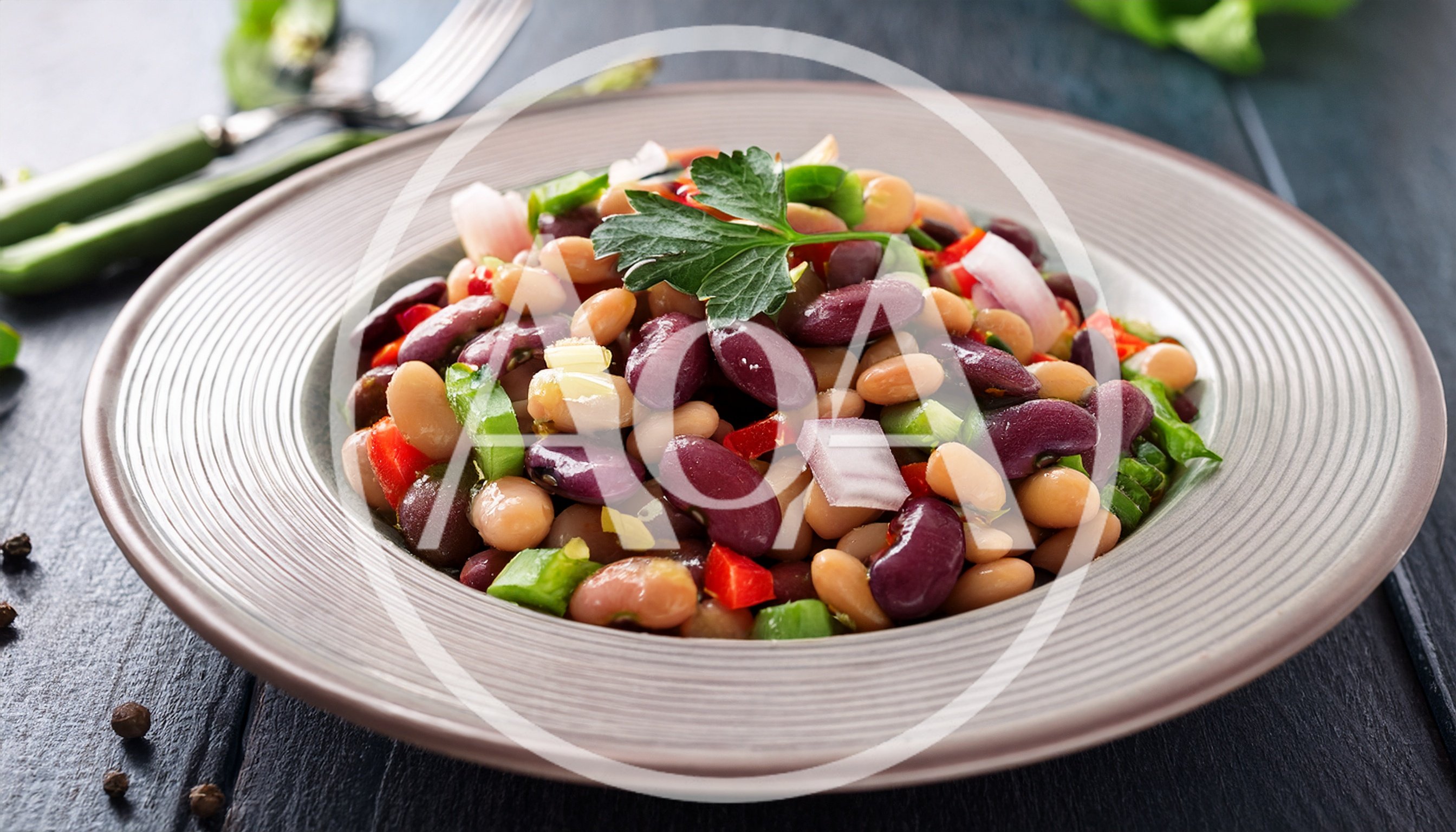 Fresh Three Bean Salad in a Ceramic Bowl