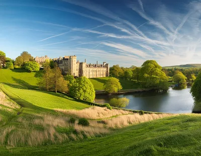 Alnwick Castle Overlooking The River Aln In Northumberland