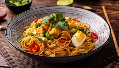 Bowl Of Spicy Curry Laksa Noodle Soup