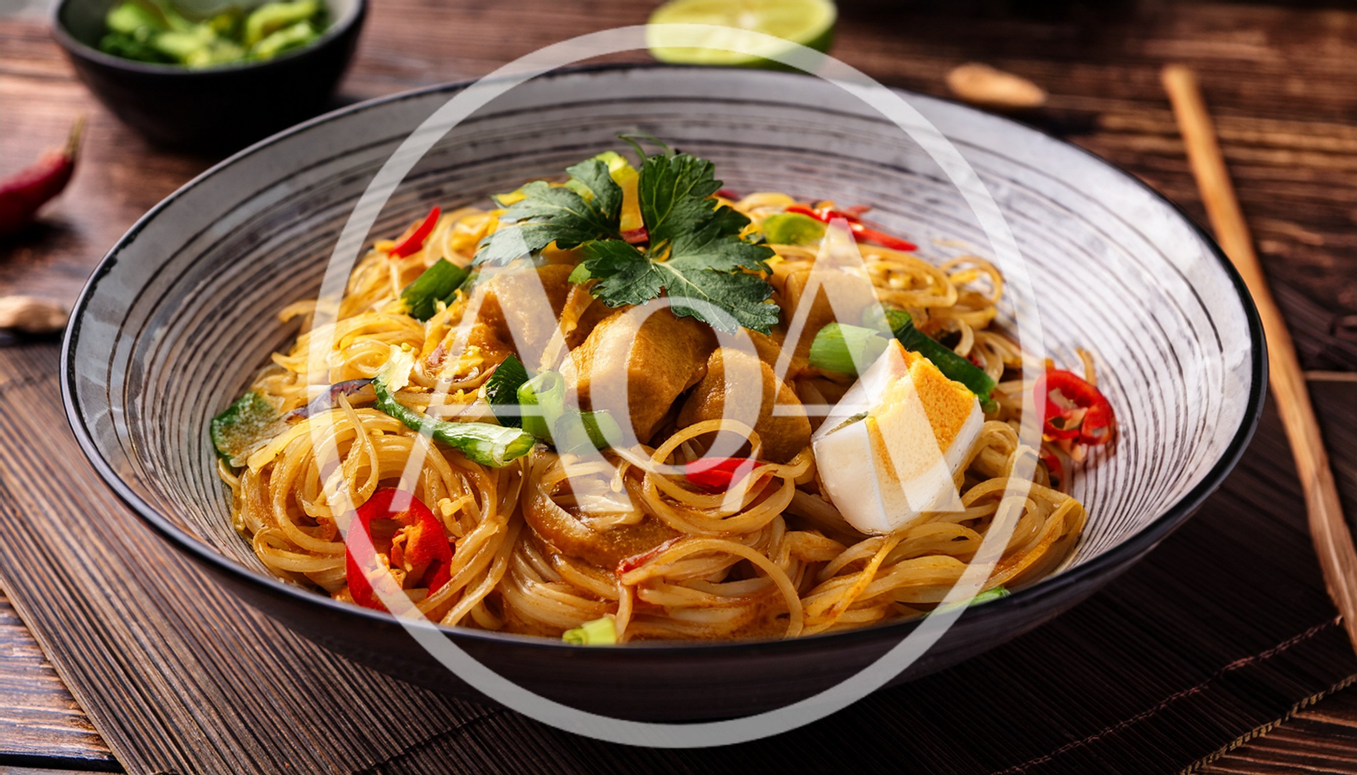 Bowl Of Spicy Curry Laksa Noodle Soup