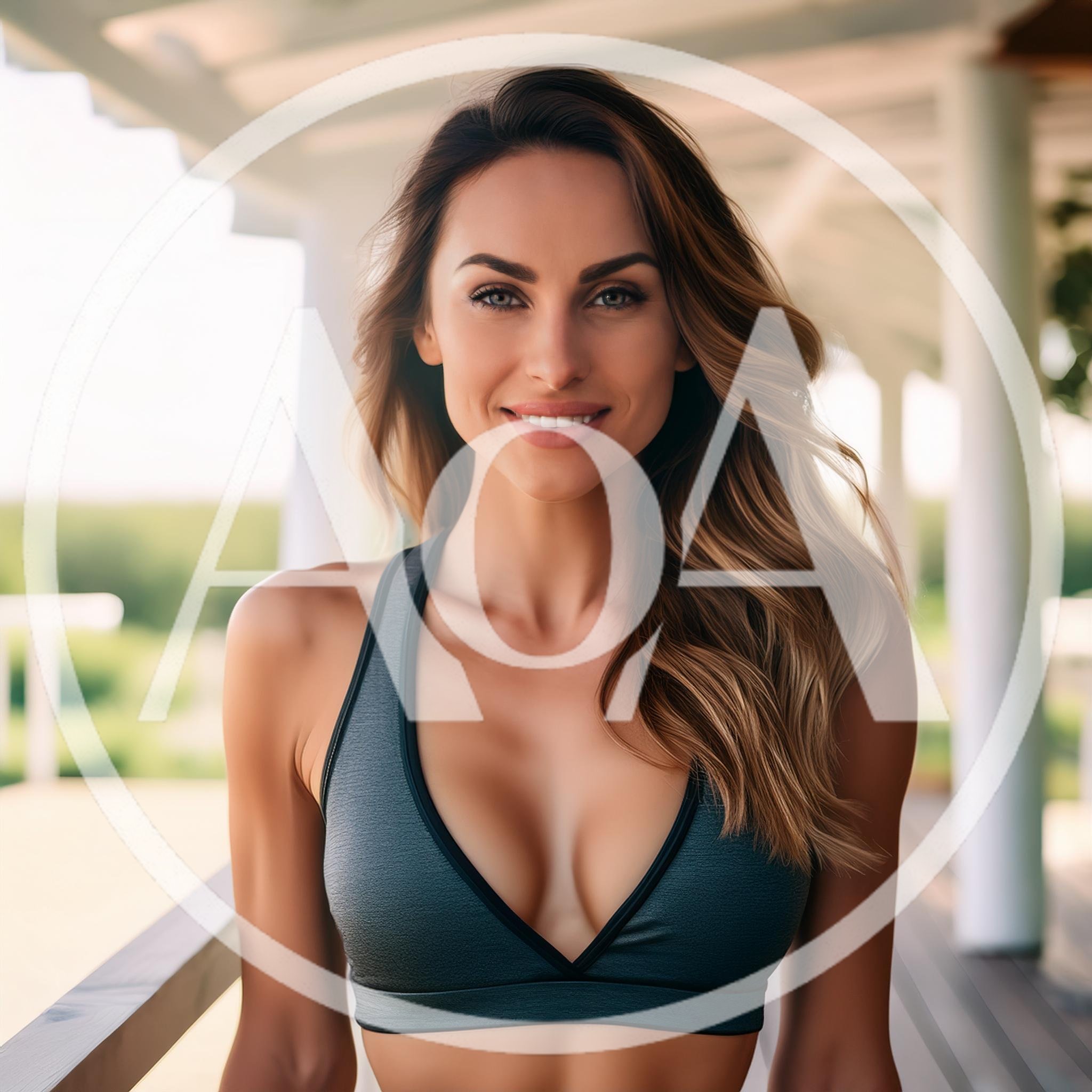 Smiling Athletic Woman In Grey Sports Bra
