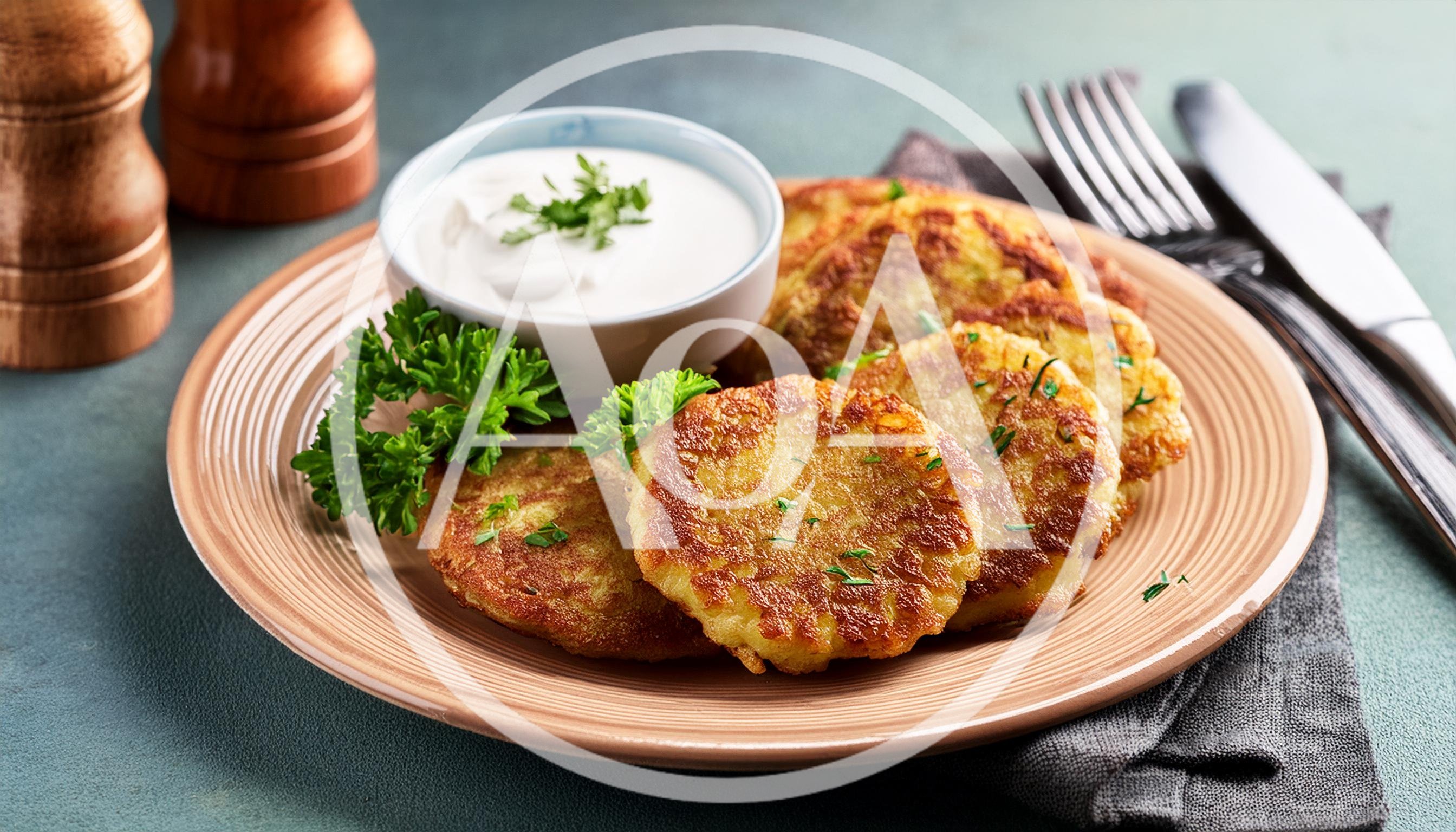 Crispy Potato Pancakes Served With Sour Cream